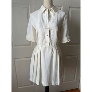 Milly Cream Linen Blend Pleated Shirt Dress Size 4 LWD Bridal Coastal Graduation